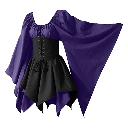 NZYIHAO Blitzangebote des tages Damen Mittelalter Kleid Mit Trompetenärmel Renaissance Kostüm Korsett für Halloween Viktorianisches von NZYIHAO