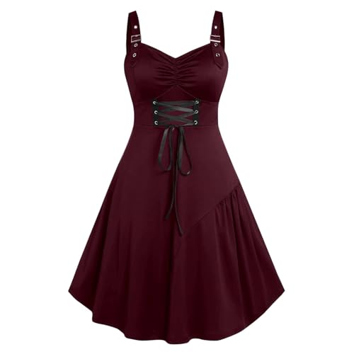 NZYIHAO Damen Mittelalter Kleid Ärmellos mit Schnürung Gesmokt A-Linie Renaissance Kleider Hexenkostüm Gothic Kleidung Piratenkostüm Halloween Kostüm von NZYIHAO