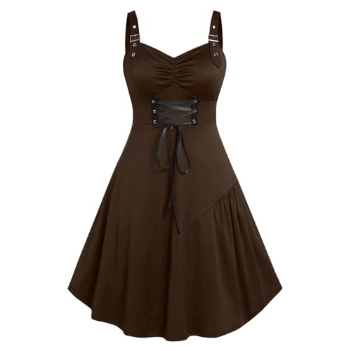 NZYIHAO Damen Mittelalter Kleid Ärmellos mit Schnürung Gesmokt A-Linie Renaissance Kleider Hexenkostüm Gothic Kleidung Piratenkostüm Halloween Kostüm von NZYIHAO