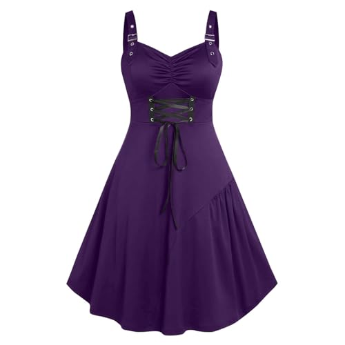 NZYIHAO Damen Mittelalter Kleid Ärmellos mit Schnürung Gesmokt A-Linie Renaissance Kleider Hexenkostüm Gothic Kleidung Piratenkostüm Halloween Kostüm von NZYIHAO