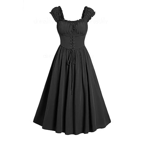 NZYIHAO Die Discounter Damen Gothic Kleid Halloween Kostüm Vintage Renaissance Cosplay Ballkleider mit Korsett Faschingskostüme A-Linie Ärmellos Trägerkleid Steampunk von NZYIHAO