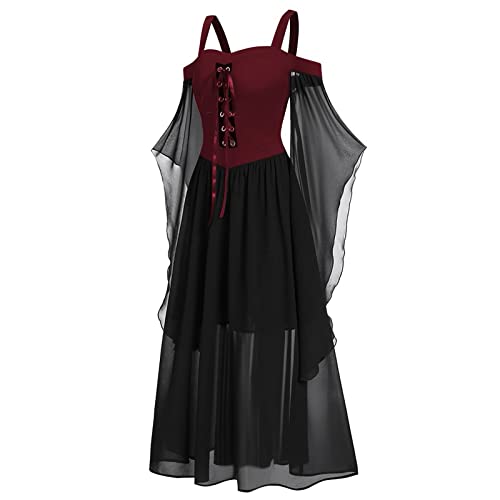 NZYIHAO Die Discounter Halloween Karneval Kleid Damen 80er Jahre Mittelalter Kleidung Schulterfreies Chiffon Mesh Gothic Vintage Clothes für Cosplay von NZYIHAO