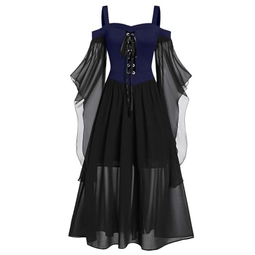 NZYIHAO Die Discounter Mittelalter Kleid Damen Halloween Kostüm Große Größen Mesh Gothic Maxikleid Schulterfrei Schnürkleid mit Schmetterlingsärmeln Renaissance Cosplay Kleider von NZYIHAO