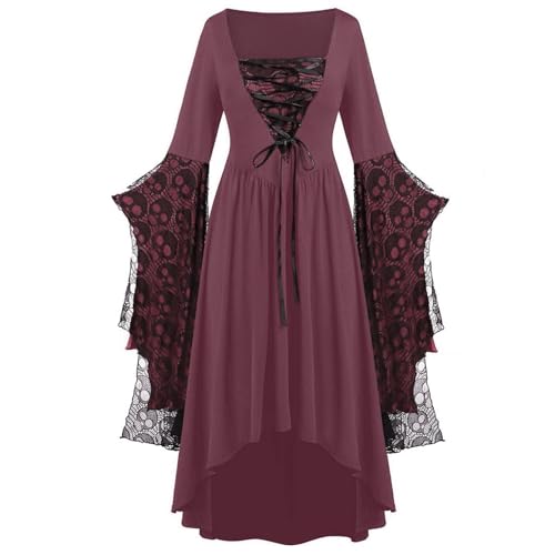 NZYIHAO Die Discounter Mittelalter Kleidung Damen Renaissance Kostüm Frauen Mittelalterliches Kleid mit Trompetenärmel Gotisch Maxikleid Karneval Halloween Party (in von NZYIHAO