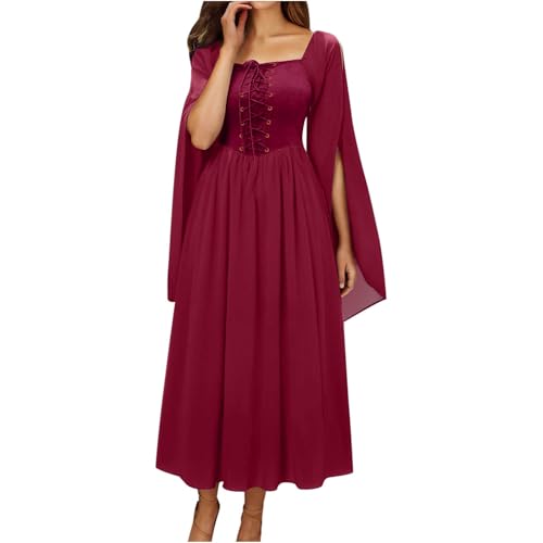NZYIHAO Halloween Kostüm Damen Gothic Kleidung Hexe Vampir Wikinger Langarm Kostüme Renaissance Märchen Große Größen Mittelalter Kleider Festliches Outfit Mesh Viktorianisches Kleid von NZYIHAO
