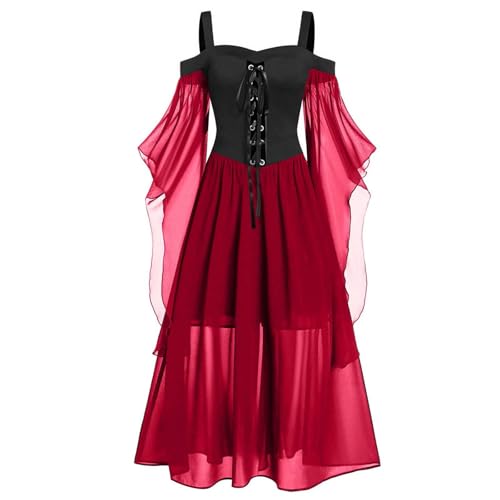 NZYIHAO Meine bestellungen anzeigen 2025 Halloween Karneval Kleid Damen 80er Jahre Mittelalter Kleidung Teufel Vampir Kostüm Schulterfreies Mesh Schmetterlingsärmel Gothic Vintage Clothes von NZYIHAO