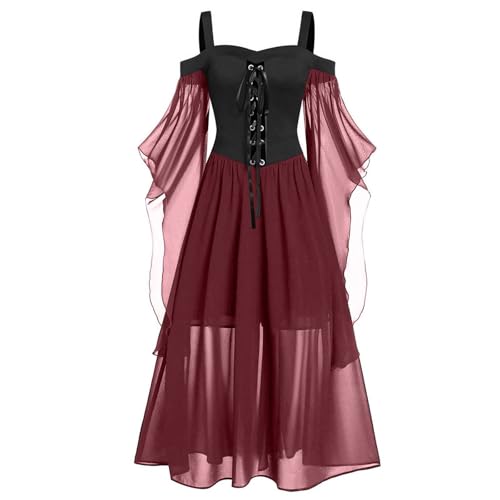 NZYIHAO Meine bestellungen anzeigen Halloween Karneval Kleid Damen 80er Jahre Mittelalter Kleidung Teufel Vampir Kostüm Schulterfreies Mesh Schmetterlingsärmel Gothic Vintage Clothes für von NZYIHAO