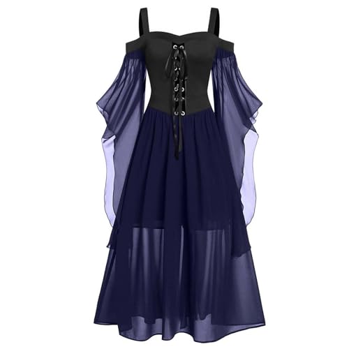 NZYIHAO Meine bestellungen anzeigen Halloween Karneval Kleid Damen 80er Jahre Mittelalter Kleidung Teufel Vampir Kostüm Schulterfreies Mesh Schmetterlingsärmel Gothic Vintage Clothes für von NZYIHAO