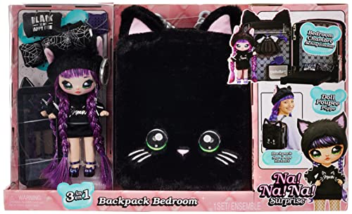 Na! Na! Na! Surprise 569749E7C 3-in-1 Rucksack-Schlafzimmer Black Kitty Playset mit limitierter Auflage Tuesday Meow Doll von Na! Na! Na! Surprise