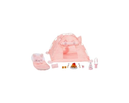 NA! NA! NA! SurpriseKitty-Cat Campground - Spielset für Plüschpuppen mit Kätzchenzelt & 10+ Accessoires - Schlafsack, Lagerfeuer, Laterne & mehr - Einfacher Aufbau - Zum Sammeln - Für Kinder ab + von Na! Na! Na! Surprise