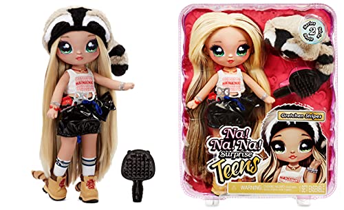Na Na Na Surprise Teens Fashion Doll - Sammlerstück - 28 cm Blonde, weiche Stoffpuppe, inspiriert durch Waschbären - Gretchen Stripes von Na! Na! Na! Surprise