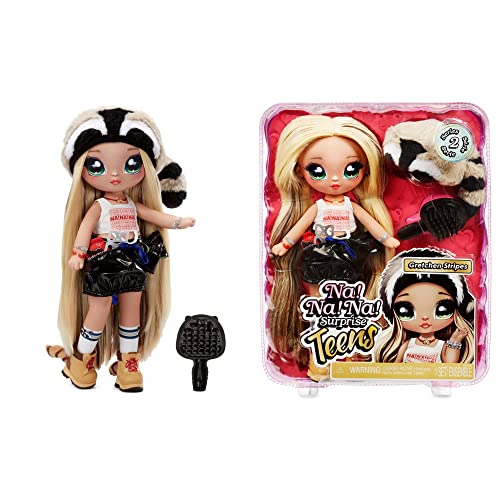 Na Na Na Surprise Teens Fashion Doll - Sammlerstück - 28 cm Blonde, weiche Stoffpuppe, inspiriert durch Waschbären - Gretchen Stripes von Na! Na! Na! Surprise