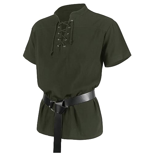NaLatia Herren Mittelalter Hemd mit Schnürung, Piratenhemd Wikinger Tunika Steampunk Retro Renaissance Gothic Halloween Kostüm mit Gürtel NaLatia Herren Mittelalter Hemd mit Schnürung, Piratenhemd Wikinger Tunika Steampunk Retro Renaissance Gothic Halloween Kostüm mit Gürtel von NaLatia