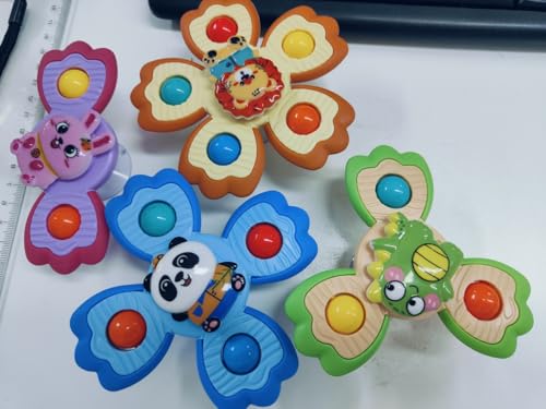 Baby-Saugnapf-Spielzeug Set, 4-Teilig Badespielzeug, Ab 0 Jahr, Spielzeug Baby Spinner, Förderung von Sensorik, Lustige tenmuster (Lion+Panda+Dinosaur+Rabbit) für Fenster und Badewannen von Naapesi