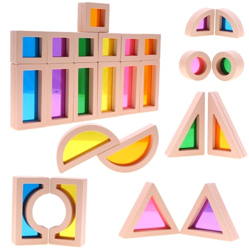 Nabeta Deco Regenbogen Bausteine Holz Acryl Bausteine Schloss Für Kleinkinder - Spielen Holzspielzeug Sortier Stapelspielzeug Vorschulgeschenke von Nabeta Deco