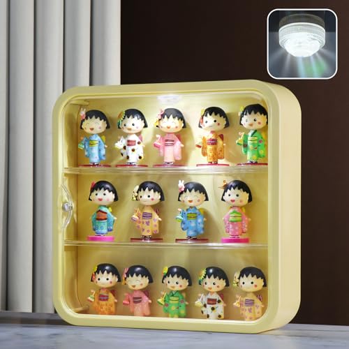 Naconmlet Acryl Vitrine Schaukasten mit led, acryl vitrine wandmontage mit Magnettür, 3 Schicht Sammlervitrine Hängend von Lego Sammlungen, Action Figuren und Miniaturmodellen(Gelb, 29,5x29,5x8cm) von Naconmlet