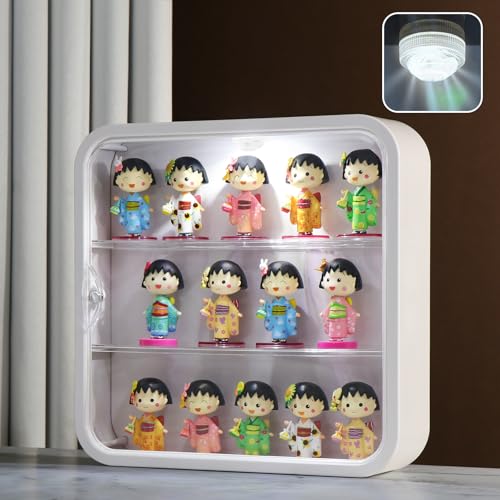 Naconmlet Acryl Vitrine Schaukasten mit led, acryl vitrine wandmontage mit Magnettür, 3 Schicht Sammlervitrine Hängend von Lego Sammlungen, Action Figuren und Miniaturmodellen(Weiß, 29,5x29,5x8cm) von Naconmlet