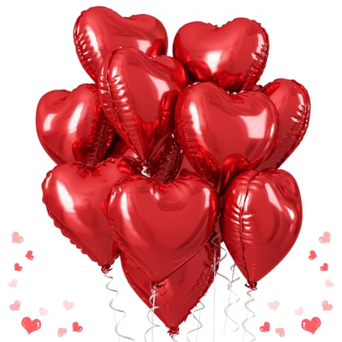 Herz Folienballon Rot, 10 Stück 18 Zoll Rot Helium Luftballon Valentinstag Herz Luftballons Romantisch Rot Party Dekoration Ballons für Geburtstag Hochzeit Verlobung Brautdusche Valentinstag von Nacori