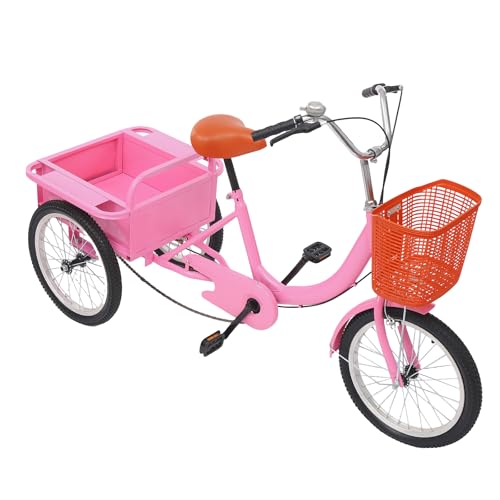 18'' Dreirad 3 Rad Fahrrad mit Korb Erwachsene Dreirad-Anfänger, 3 Räder mit Einkaufskorb Tricycle für Männer, Frauen, ältere Menschen (Rosa Farbe) von NadineDutol