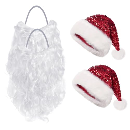 Nagoyuki Weihnachtsmannmütze, Bart und Perücke, Pailletten-Weihnachtsmütze und Weihnachtsmann-Perücke für Erwachsene, Familienfeier, Geschenke, ausgefallenes Kostüm Kleid (4, M) von Nagoyuki