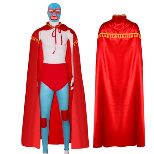 Nahzsai Mexikanisches Wrestler-Kostüm für Erwachsene, Herren, Umhang, Strumpfhose mit Maske, verrückter Priester, roter Umhang, Halloween, Party, Cosplay, Outfits, Rot/Ausflug, einfarbig (Getaway von Nahzsai