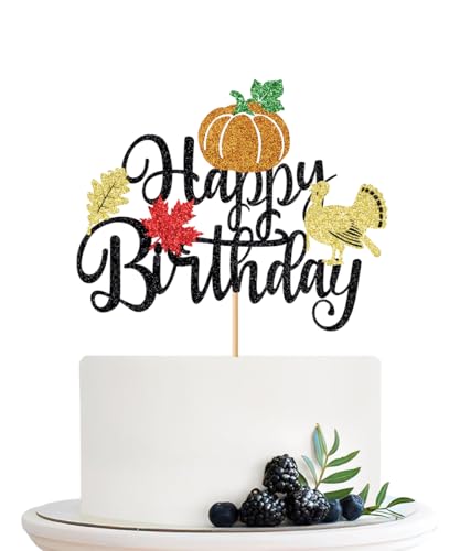 Naicaek 1 x Kürbis-Kuchenaufsatz, Herbsternte, Ahornblätter, Kürbis, Truthahn, Geburtstag, Babyparty, Happy Thanksgiving Geburtstagsparty von Naicaek