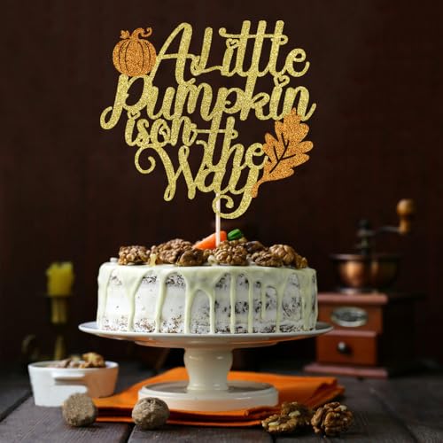 Naicaek 1 x Tortenaufsatz "A Little Pumpkin is on the Way", "Welcome Little Pumpkin Fall Autumn Baby Shower Thanksgiving Baby Gender Reveal", Party-Dekoration, kleiner Kürbis, für Jungen und Mädchen von Naicaek