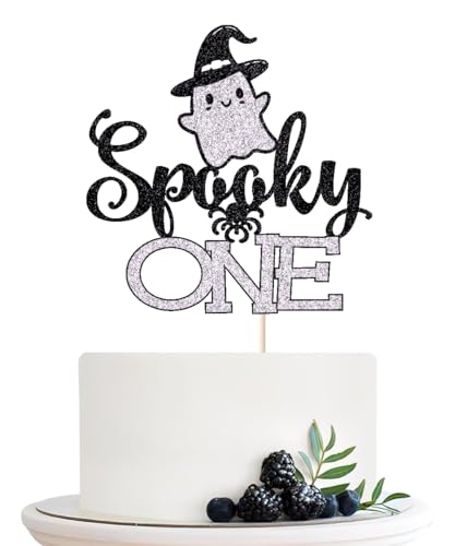 Naicaek 1 x Tortenaufsatz "The Spooky One", Halloween-Kuchenaufsatz, gruseliger kleiner Boo, Glitzer, 1. Geburtstag, für Halloween, Kindergeburtstag, Partyzubehör von Naicaek