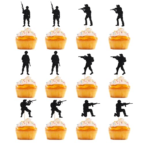 Naicaek Cupcake-Aufsätze, Soldatentag, Veteranen, Glitzer, Militär-Thema, Marineblau, Armee, Spezialeinheiten, für Männer und Jungen, Geburtstagsparty-Dekorationen, 12 Stück von Naicaek