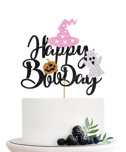 Naicaek Tortenaufsatz "Happy Boo Day", "Happy Halloween Here for the Boos", Geisterhut, Kürbis-Thema, Kuchendekoration, gruseliger Geist, Halloween-Thema, Babyparty, Kindergeburtstag, Partyzubehör, 1 von Naicaek