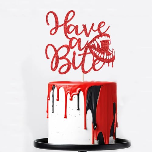 Naicaek Tortenaufsatz mit Aufschrift "Have a Bite", Halloween-Vampir-Thema, Jungen, Mädchen, Mann, Frau, Happy Birthday, Party-Dekor-Zubehör von Naicaek