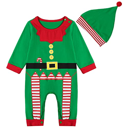 Naiyafly 2Pcs Weihnachten Baby Santa Claus Kostüme Lange Hülsenspielanzug mit Hut Hosen Weihnachten Overall Neugeborenen Santa Cosplay von Naiyafly