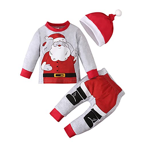 Naiyafly 2Pcs Weihnachten Baby Santa Claus Kostüme Lange Hülsenspielanzug mit Hut Hosen Weihnachten Overall Neugeborenen Santa Cosplay von Naiyafly