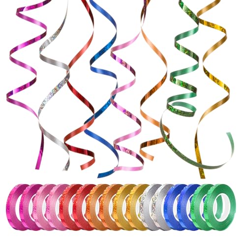 Naler 16x Ringelband Geschenkband Polyband Glitzer Deko Band in 8 Bunten Farben für Basteln und Verpacken, Geschenkverpackung, Ballonverschlüsse von Naler