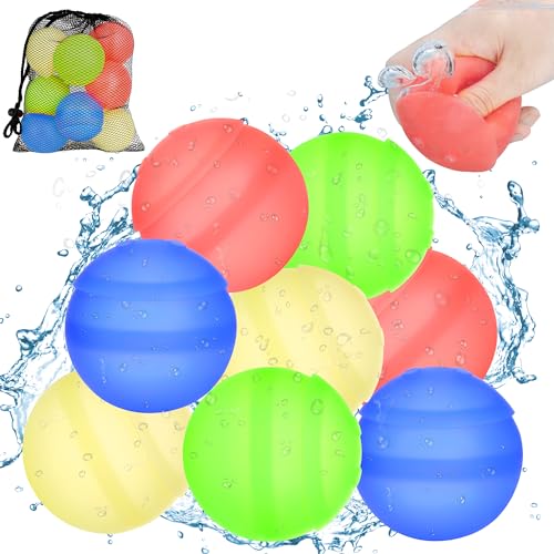 Wiederverwendbare Wasserballons, 8 Stück Wasserbomben Selbstdichtend, Wasserbomben Wiederverwendbar für Kinder Erwachsene, Füllende Wasserbomben Silikon für Wasserpark, Spiele im Freien, Sommerparty Wiederverwendbare Wasserballons, 8 Stück Wasserbomben Selbstdichtend, Wasserbomben Wiederverwendbar für Kinder Erwachsene, Füllende Wasserbomben Silikon für Wasserpark, Spiele im Freien, Sommerparty von Nalikosty