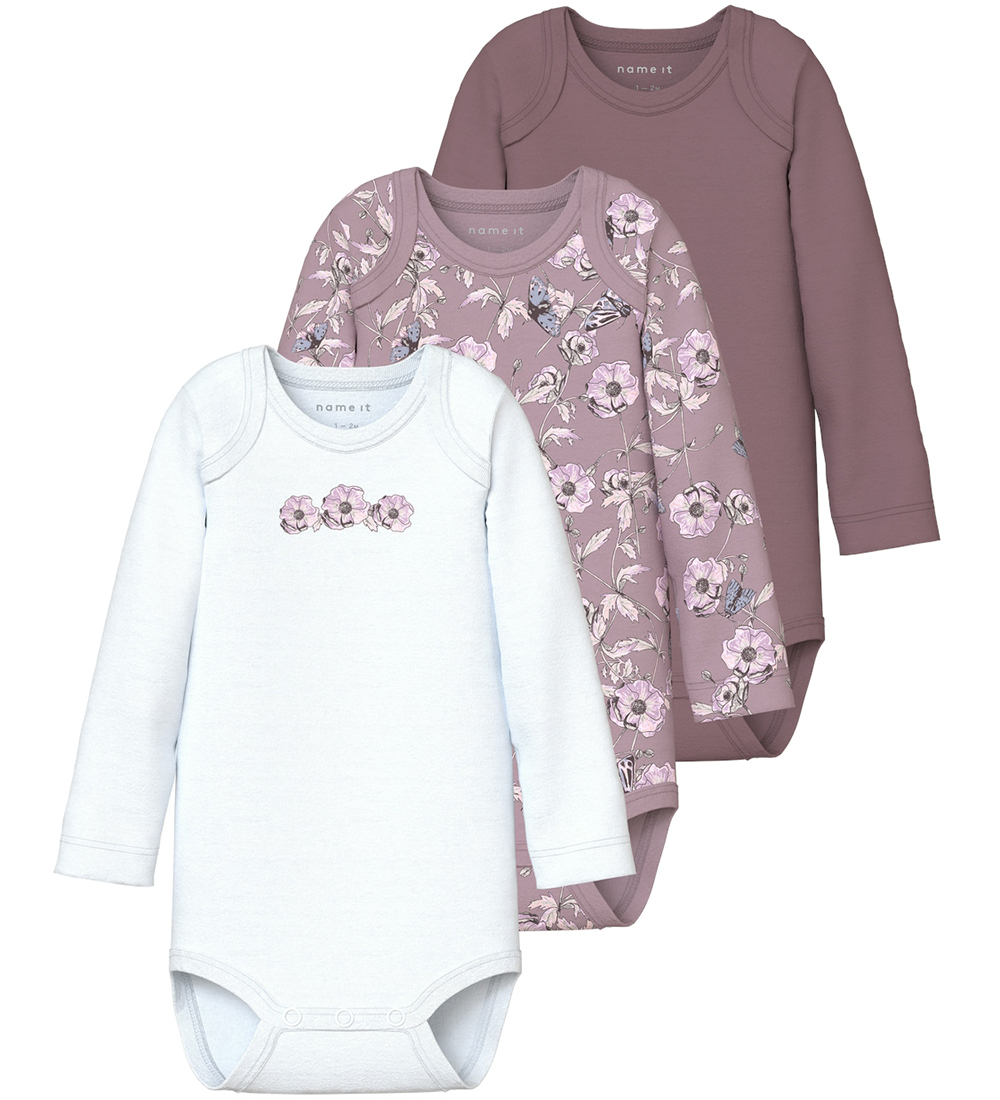 Name It Body l/ä - Noos - NbfBody - 3er-Pack - Grape Shake - Name It - 56 - Body L/Ä von Name It