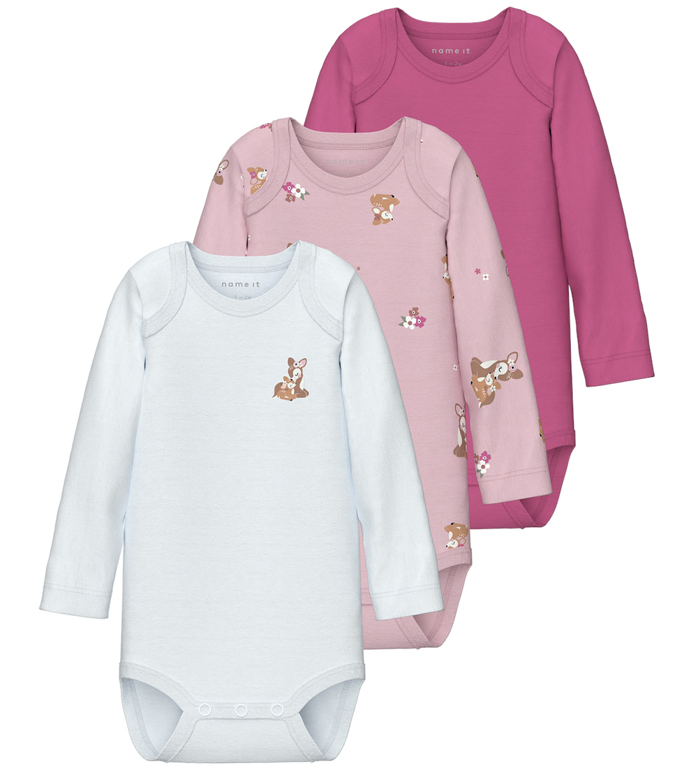 Name It Body l/ä - Noos - NbfBody - 3er-Pack - Ibis Rose - Name It - 1 Jahr (80) - Body L/Ä von Name It