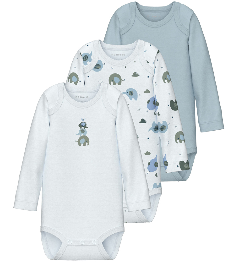 Name It Body l/ä - Noos - NbmBody - 3er-Pack - Baby Blue - Name It - 74 - Body L/Ä von Name It