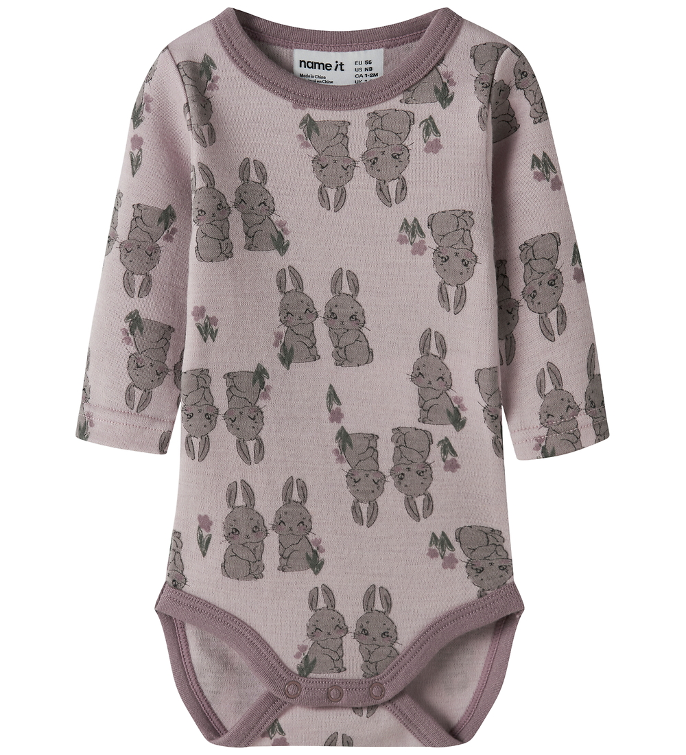 Name It Body l/ä - Wolle - NbfWeide - Violett Ice/Hasen - Name It - 50 - Body L/Ä von Name It