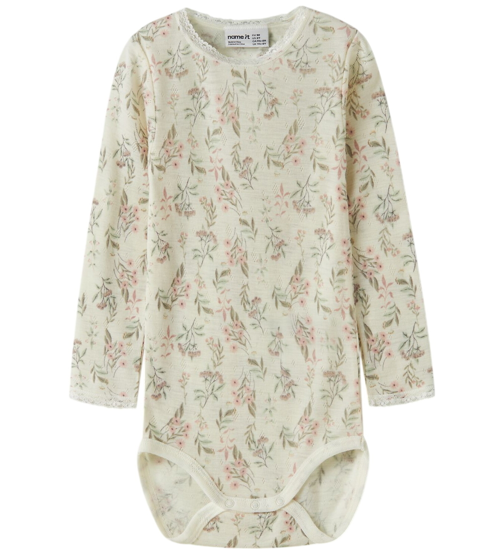 Name It Body l/ä - Wolle - NmfWang - Snow White/Blumen/Blätter - Name It - 2 Jahre (92) - Body L/Ä von Name It