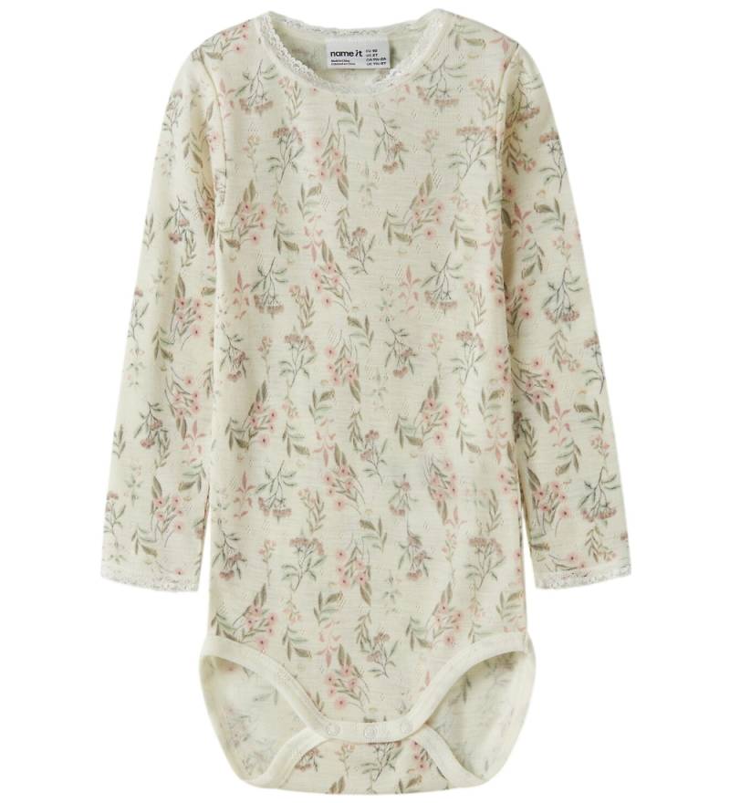 Name It Body l/ä - Wolle - NmfWang - Snow White/Blumen/Blätter - Name It - 2 Jahre (92) - Body L/Ä von Name It