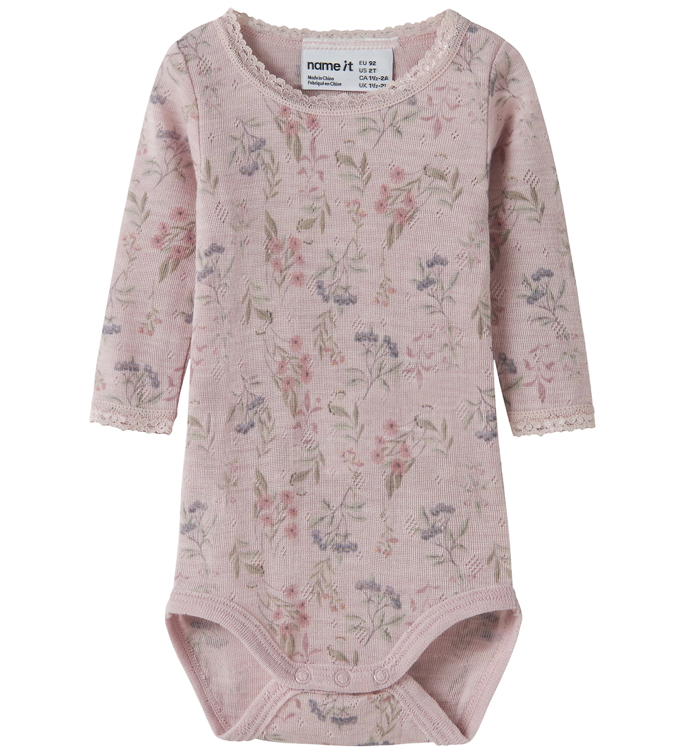 Name It Body l/ä - Wolle - Noos - NbfWang - Violett Ice/Blumen + - Name It - 74 - Body L/Ä von Name It