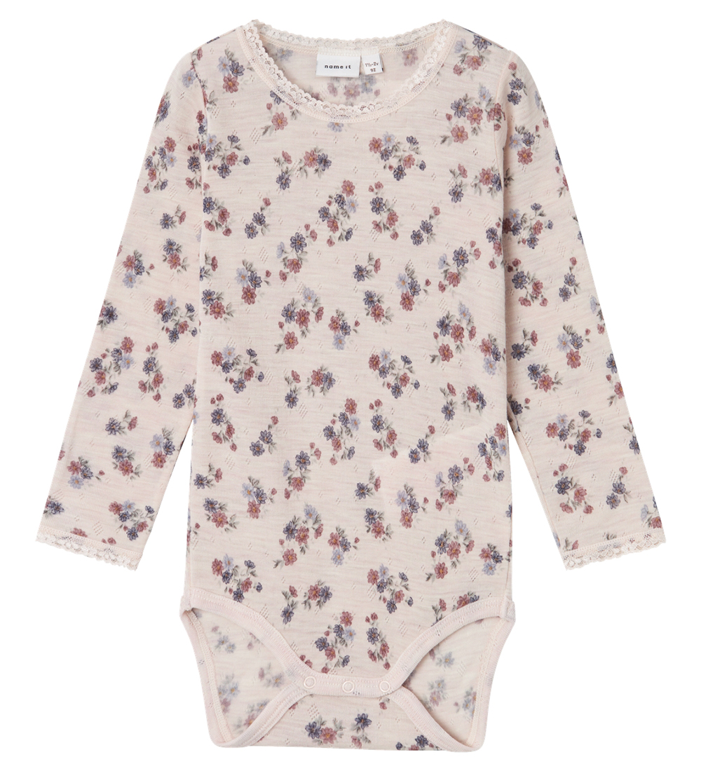 Name It Body l/ä - Wolle - Noos - NmfWang - Lilac Ash m. Lochmus - Name It - 2 Jahre (92) - Body L/Ä von Name It