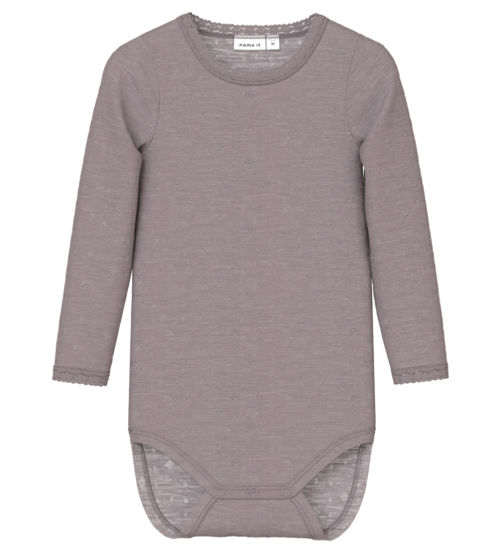 Name It Body l/ä - Wolle - Noos - NmfWang - Purple Dove m. Hulmø - Name It - 3 Jahre (98) - Body L/Ä von Name It