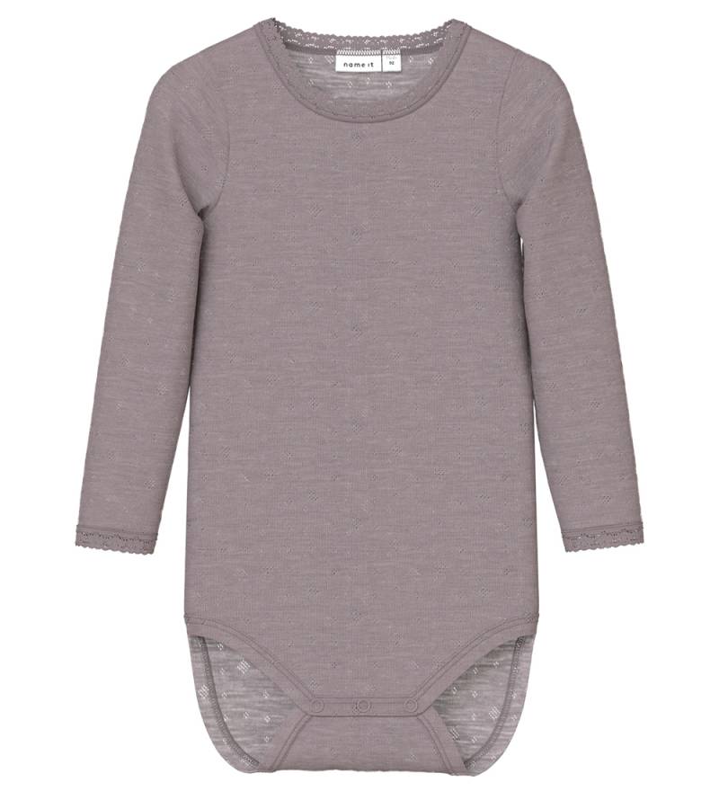 Name It Body l/ä - Wolle - Noos - NmfWang - Purple Dove m. Hulmø - Name It - 3 Jahre (98) - Body L/Ä von Name It