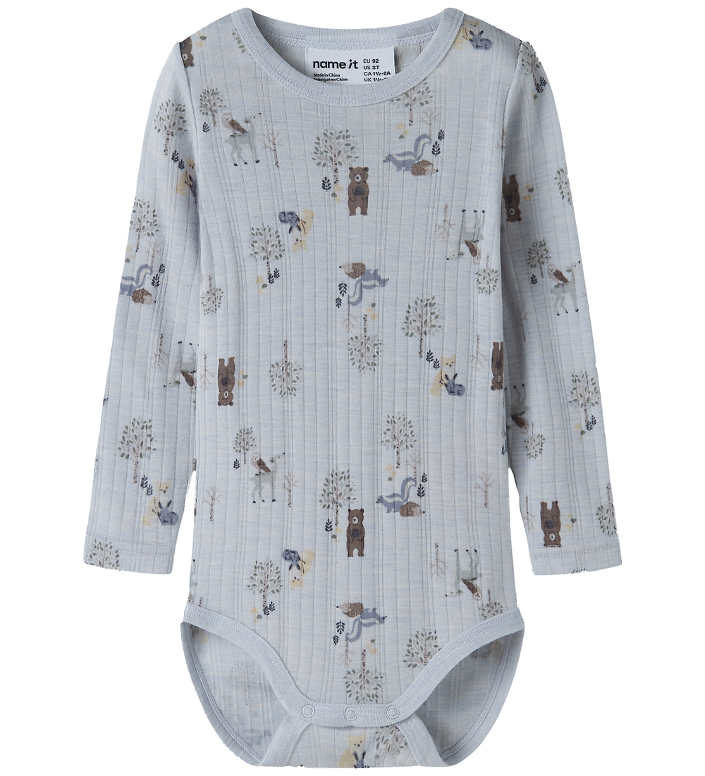 Name It Body l/ä - Wolle - Rib - NmmWang - Arctic Ice/Forest ANI - Name It - 4 Jahre (104) - Body L/Ä von Name It