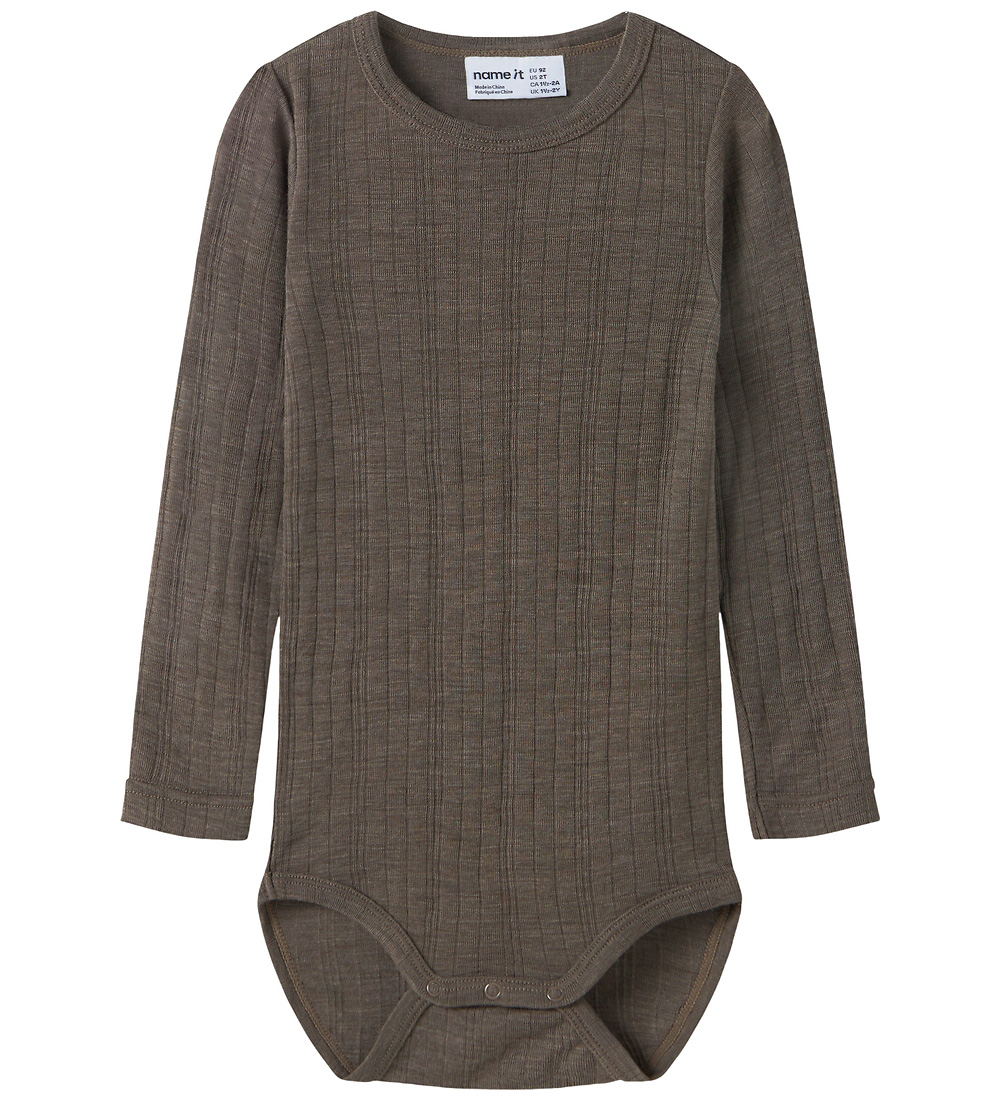 Name It Body l/ä - Wolle - Rib - NmmWang - Morchel - Name It - 2 Jahre (92) - Body L/Ä von Name It