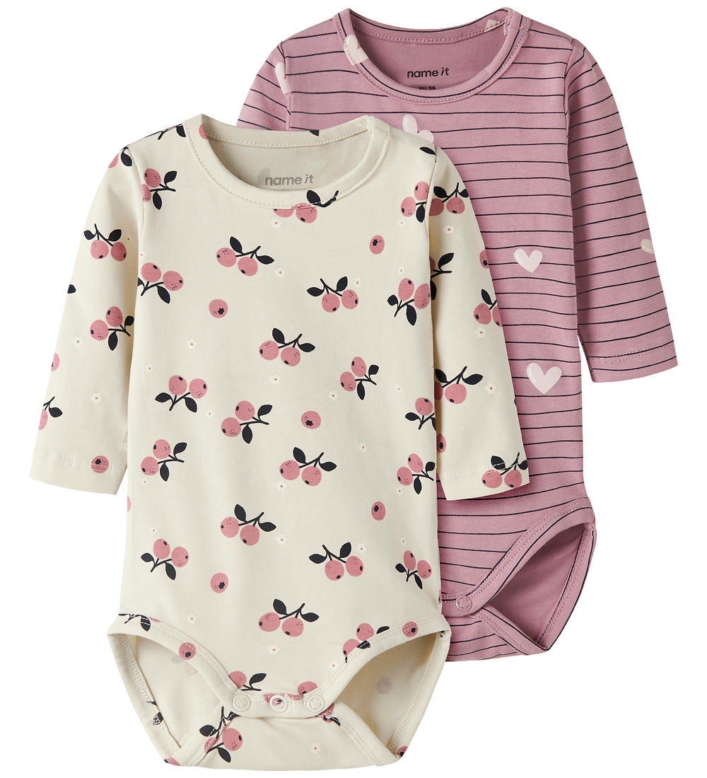 Name It Bodys l/ä - 2er-Pack - NbfVandora - Summer Sand/Lila - Name It - 62 - Body L/Ä von Name It