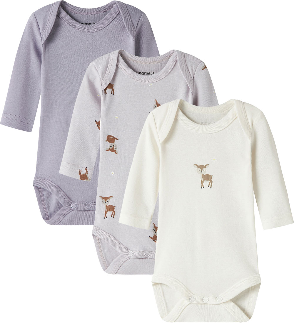 Name It Bodys l/ä - Noos - NbfBody - 3er-Pack - Lilac Marble/W/J - Name It - 62 - Body L/Ä von Name It