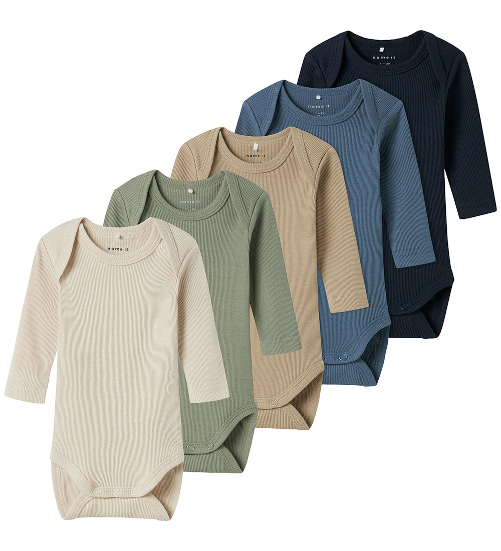 Name It Bodys l/ä - Rib - Noos - NbnBody - 5er-Pack - China Blue - Name It - 2 Jahre (92) - Body L/Ä von Name It